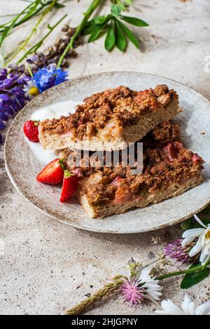 Slices of Rhubarb Streusel Cake Stock Photo