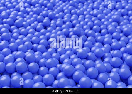 Ball pool or pit filled with blue plastic balls, abstract texture background, selective focus, 3D illustration Stock Photo