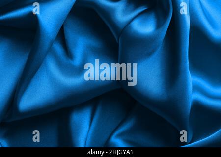 Texture of blue silk fabric, close up Stock Photo