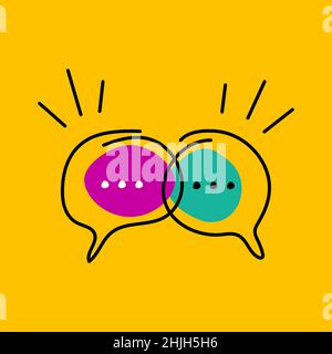 Communication icon, two bubbles of information. Chat online sign. Talk hand drawn logo. Vector illustration Stock Vector