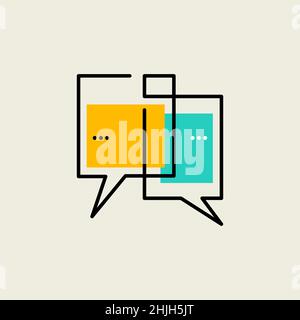 Communication icon, two bubbles of information. Chat online sign. Talk hand drawn logo. Vector illustration Stock Vector