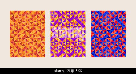 Triangular covers, set with geometric backgrounds. Template with triangular shapes. Banner with triangles. Vector patterns Stock Vector
