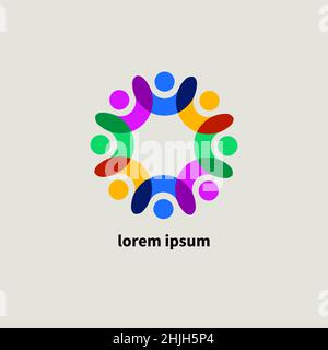 Teamwork icon, unity of people logo. Friendship, family abstract round symbol. Business community sign. Networking flat concept Stock Vector