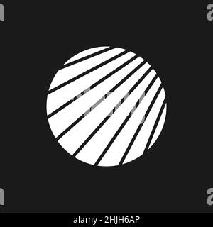 Retrowave sun, sunset or sunrise 1980s style. Synthwave black and white circle shape. Retrowave circle design element with horizontal stripes for Stock Vector