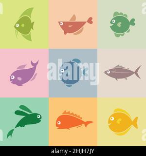 Set of vector fish icons. Easy editable layered vector illustration. Wild Animals. Stock Vector