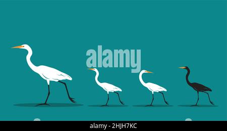 Vector of walking bird on blue background, Difference concept. Animal Idea. Easy editable layered vector illustration. Wild Animals. Stock Vector