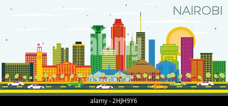 Nairobi Kenya City Skyline with Color Buildings and Blue Sky. Vector Illustration. Business Travel and Concept with Modern Architecture. Stock Vector