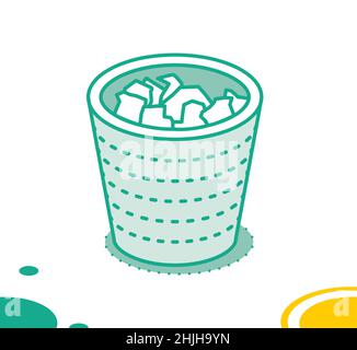 Recycle Bin Icon. Isometric Trash Can Icon with Papers. Vector Illustration. Stock Vector