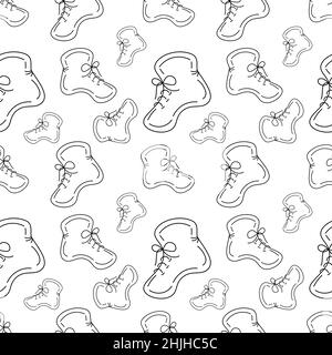 Black and white seamless pattern of demi boots in a linear minimalist style. Vector repeat texture. Abstract background. Vector illustration. Stock Vector
