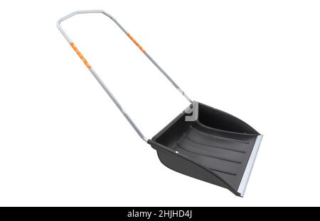 New snow shovel isolated on white background. Plastic snow shovel with metal handle isolated. Snow scraper Stock Photo