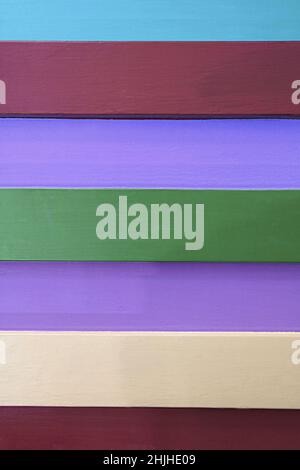 Purple and Green colored horizontal stripes pattern wooden wall for abstract background Stock Photo