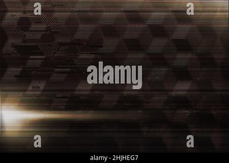 Dark abstract background of geometric cubes with illumination and 3d effect. Geometric pattern with glitch effect. Modern background of cyberspace and metaverse. Stock Photo
