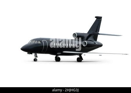Modern black executive business jet isolated on white background Stock Photo