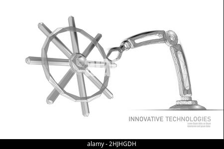 Wheel helm computer developer app concept. Business digital open source program. Data coding steering 3D low polygonal vector line illustration Stock Vector