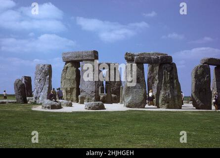 World Heritage-listed Stonehenge, a prehistoric stone circle in Wiltshire, England, in 1974. Public access is now managed much more stringently. Stock Photo