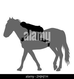 Silhouette of a woman lying on the horse and hugging him Stock Vector