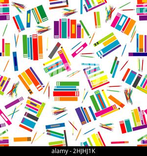 Wrapping paper with colored books and pencils Stock Vector