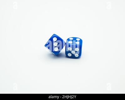 Two blue dice isolated on white background Stock Photo