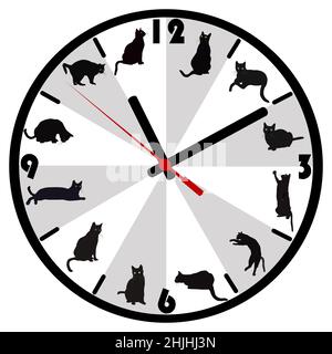 Clock face with black cats Stock Vector