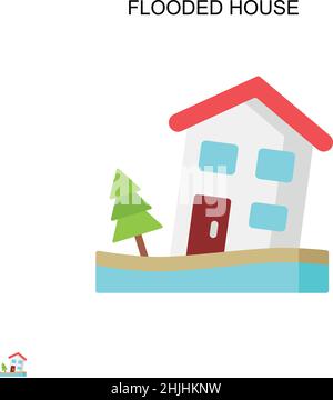 Flooded house Simple vector icon. Illustration symbol design template for web mobile UI element. Stock Vector