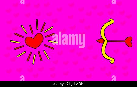 Illustration about making someone fall in love, love heart background in cartoon style Stock Vector