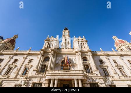 Valencia, Spain. January 28, 2022. Low angle view of Valencia local government building city town hall Stock Photo