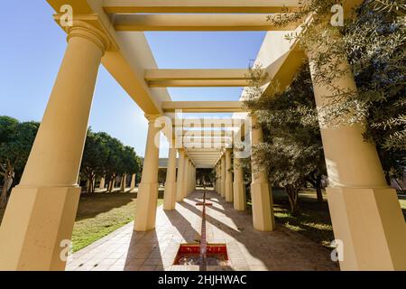 Valencia, Spain. January 28, 2022. Public city park in Turia River gardens designed by Spanish famous architect Ricardo Bofill Sr Stock Photo