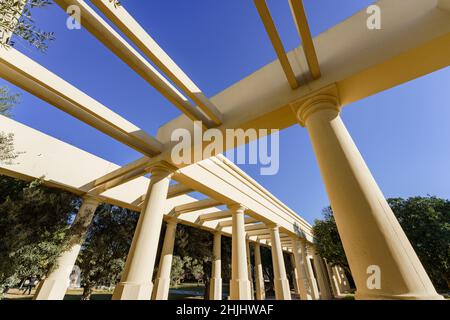 Valencia, Spain. January 28, 2022. Public city park in Turia River gardens designed by Spanish famous architect Ricardo Bofill Sr Stock Photo