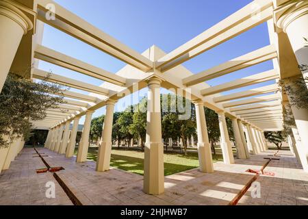 Valencia, Spain. January 28, 2022. Public city park in Turia River gardens designed by Spanish famous architect Ricardo Bofill Sr Stock Photo