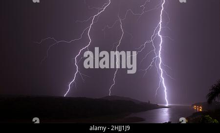 Lightning over Bonza Bay Beach Stock Photo