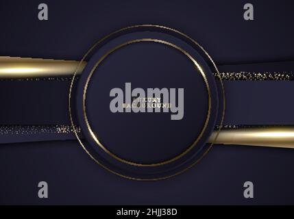 Abstract elegant purple stripes and gold glitter with golden circle on dark background luxury style. Vector graphic illustration Stock Vector