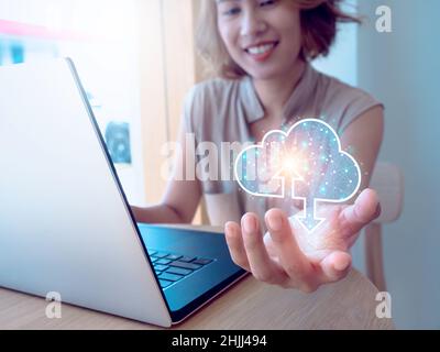 Cloud computing diagram, big data center, future infrastructure, networking, and internet service concept. Cloud technology data storage, virtual icon Stock Photo