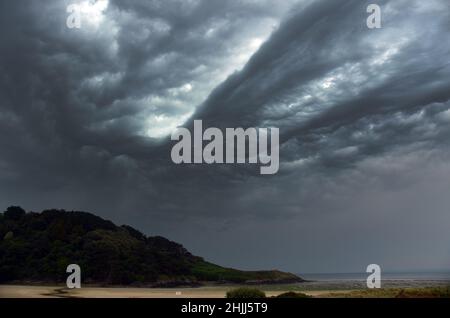 A storm is coming on the beach of Sainte Anne la Palud, near Douarnenez in Brittany. Stock Photo