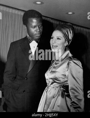 Feb. 22, 2011 - BARBRA STREISAND WITH Sidney Poitier GETTING STAR OF STARS AWARDS FROM NATIONAL ASSOCIATION OF THEATRE OWNER AT HILTON HOTEL IN SAN FRANCISCO NOV 14 1968.# 6042.(Credit Image: © Globe Photos/ZUMA Wire). Stock Photo