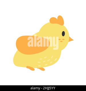 Cute cartoon chicken. Funny yellow chicken in hand drawn simple style, vector illustration. Stock Vector