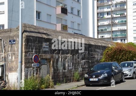 What remains of a nazi bunker in Lorient. Strong fortifications were built in Lorient and its surrendings to protect the submarine base of Keroman. Stock Photo