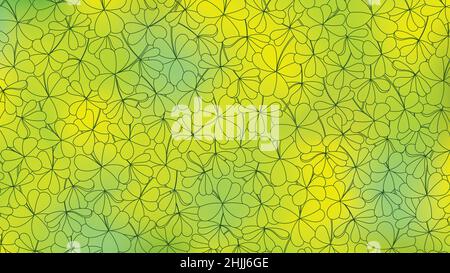 Blurry watercolor green line art background with clover leaves outlines Stock Vector