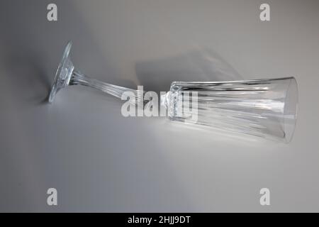 broken champagne glass,  vintage antique wine glass, smashed, destruction concept Stock Photo