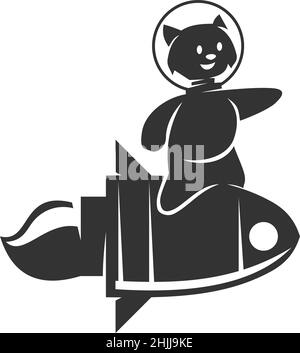 Astronaut Cat Riding On Rocket Icon Illustration Brand Identity Stock Vector