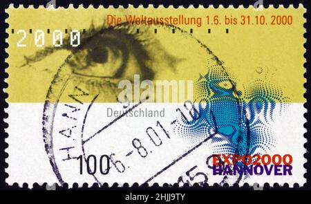 GERMANY - CIRCA 2000: a stamp printed in Germany shows human eye, world exhibition EXPO 2000, Hanover, circa 2000 Stock Photo