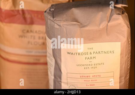 Waitrose and Partners Farm strong white and Canadian flour. London. UK. January 2022. Stock Photo