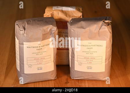 Waitrose and Partners Farm strong white and Canadian flour. London. UK. January 2022. Stock Photo