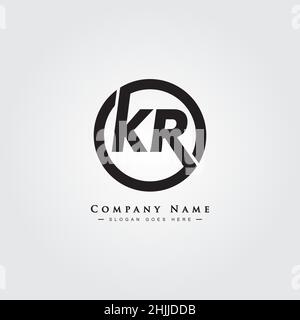 Initial Letter KR Logo - Minimal Business Logo for Alphabet K and R - Monogram Style Logo for Business Name Initials Stock Vector