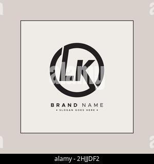 Initial Letter LK Logo - Minimal Business Logo for Alphabet L and K - Monogram Style Logo for Business Name Initials Stock Vector