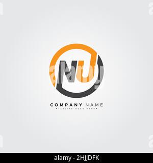 Minimal Business logo for Alphabet NU - Initial Letter N and U Logo - Monogram Style Logo for Business Name Initials Stock Vector