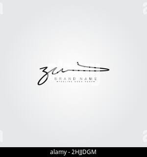 Initial Letter ZU Logo - Hand Drawn Signature Logo - Simple Signature Style Logo for Business Name Initials Stock Vector