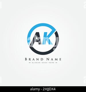 Initial Letter AK Logo - Simple Business Logo for Alphabet A and K - Monogram Style Logo for Business Name Initials Stock Vector