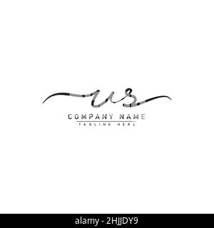 Initial Letter US Logo - Handwritten Signature Logo - Simple Signature Style Logo for Business Name Initials Stock Vector