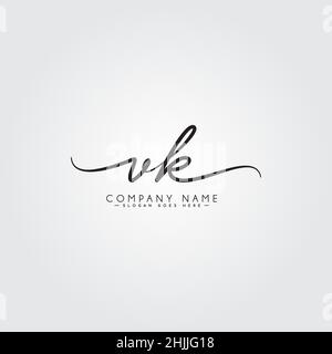 Initial Letter VK Logo - Hand Drawn Signature Logo - Vector Logo in Signature Style Initials Stock Vector