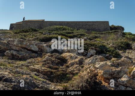 Old military building on the Mallorcan coast in the town of Cala d'Or, Es Forti. on a sunny morning Stock Photo